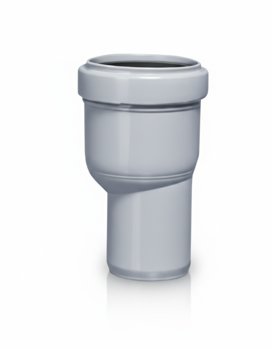 Riduzione speciale in polipropilene per scarico idrico BAMPI DN 50 40 vista frontale su fondo bianco