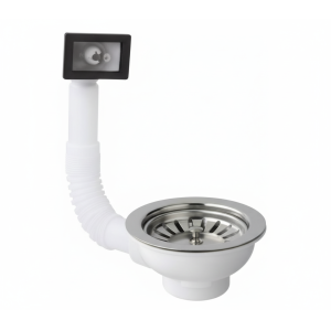 Piletta per lavello foro ø90 mm in pp con tappo e griglia inox e troppo pieno rettangolare  sila6000