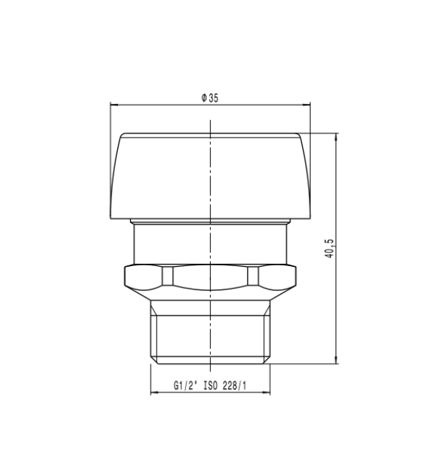Disegno tecnico rompivuoto Caleffi serie 3040 dimensioni attacco 1 2 pollice