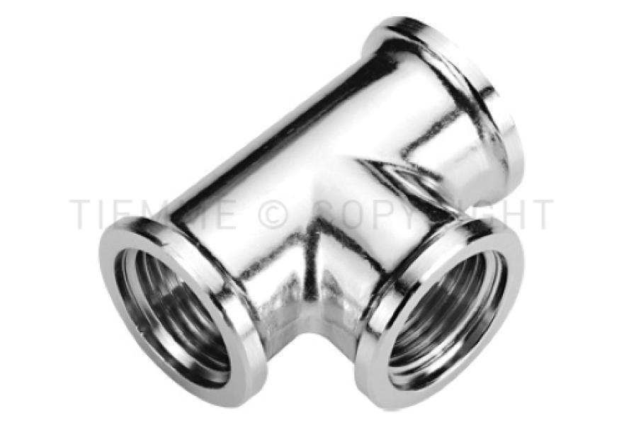 raccordo a t femmina cromato tiemme filettato uni iso 228 vista prospettica