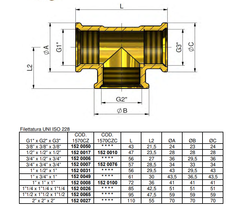 disegno tecnico raccordo a t femmina cromato tiemme misure 1 pollice