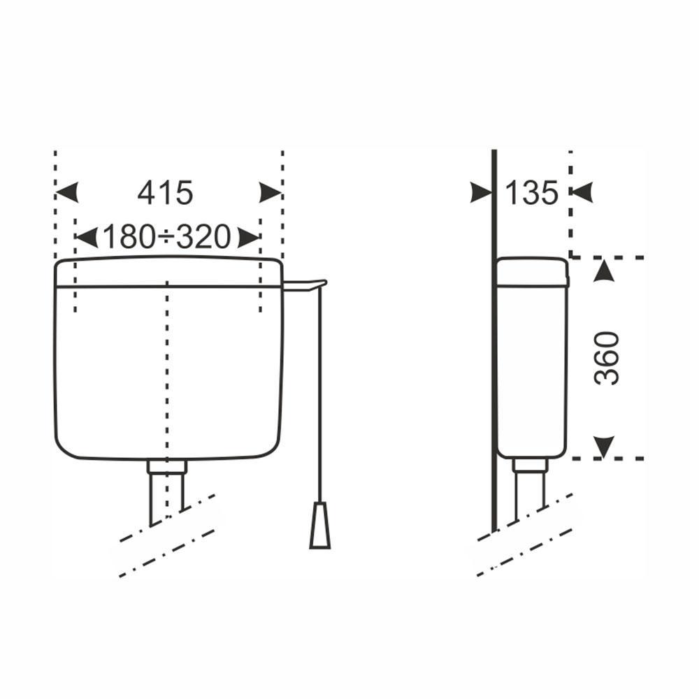 Schema tecnico dimensioni cassetta esterna WC BAMPI fissaggio regolabile