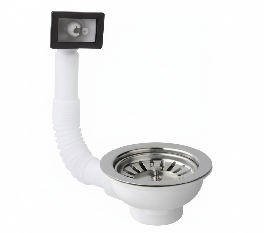 Piletta per lavello con troppo pieno rettangolare Bampi acciaio inox 90 mm