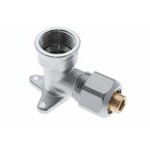 Gomito filettato femmina con flangia 16x1/2" in ottone nichelato per tubo multistrato pex-al-pex  blfl1612