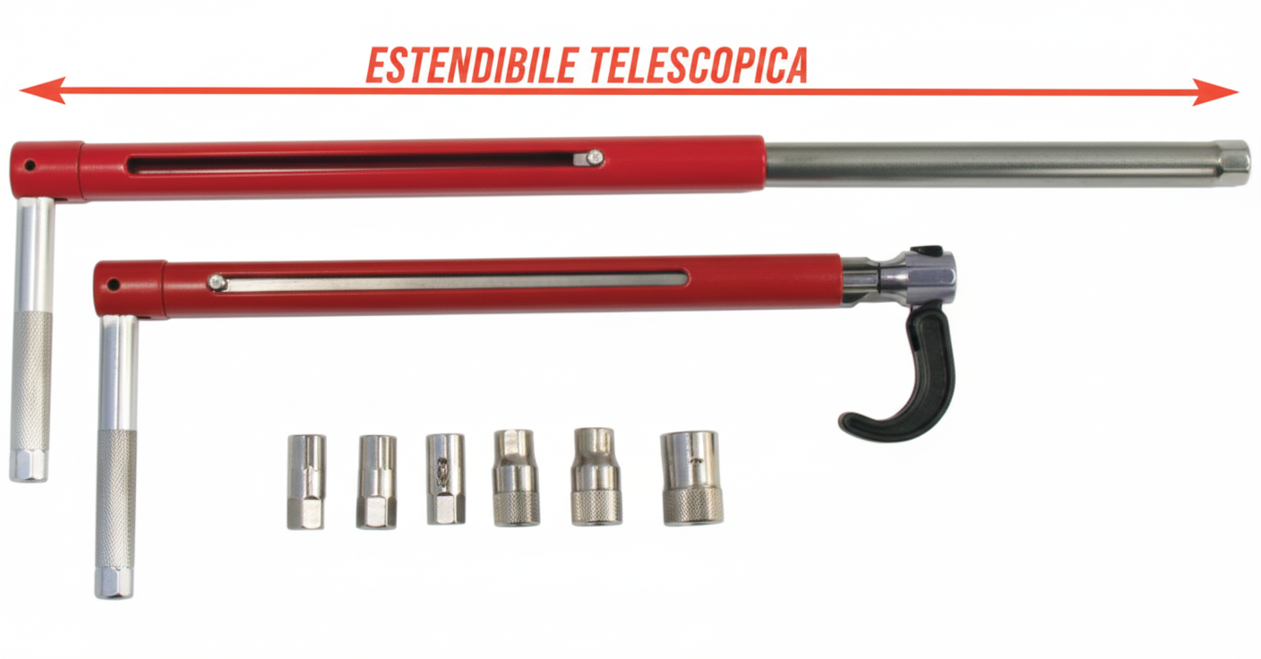 chiave telescopica magnetica snodata estendibile Bernasconi con inserti intercambiabili per uso professionale
