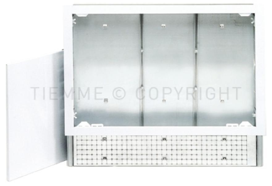 Cassetta metallica regolabile per collettori Tiemme 1200x670x120 170 mm vista frontale con sportello aperto