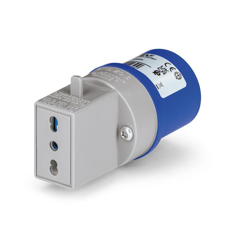 adattatore elettrico cee semplice ip20 16a 2p t 250v scame vista prospettica