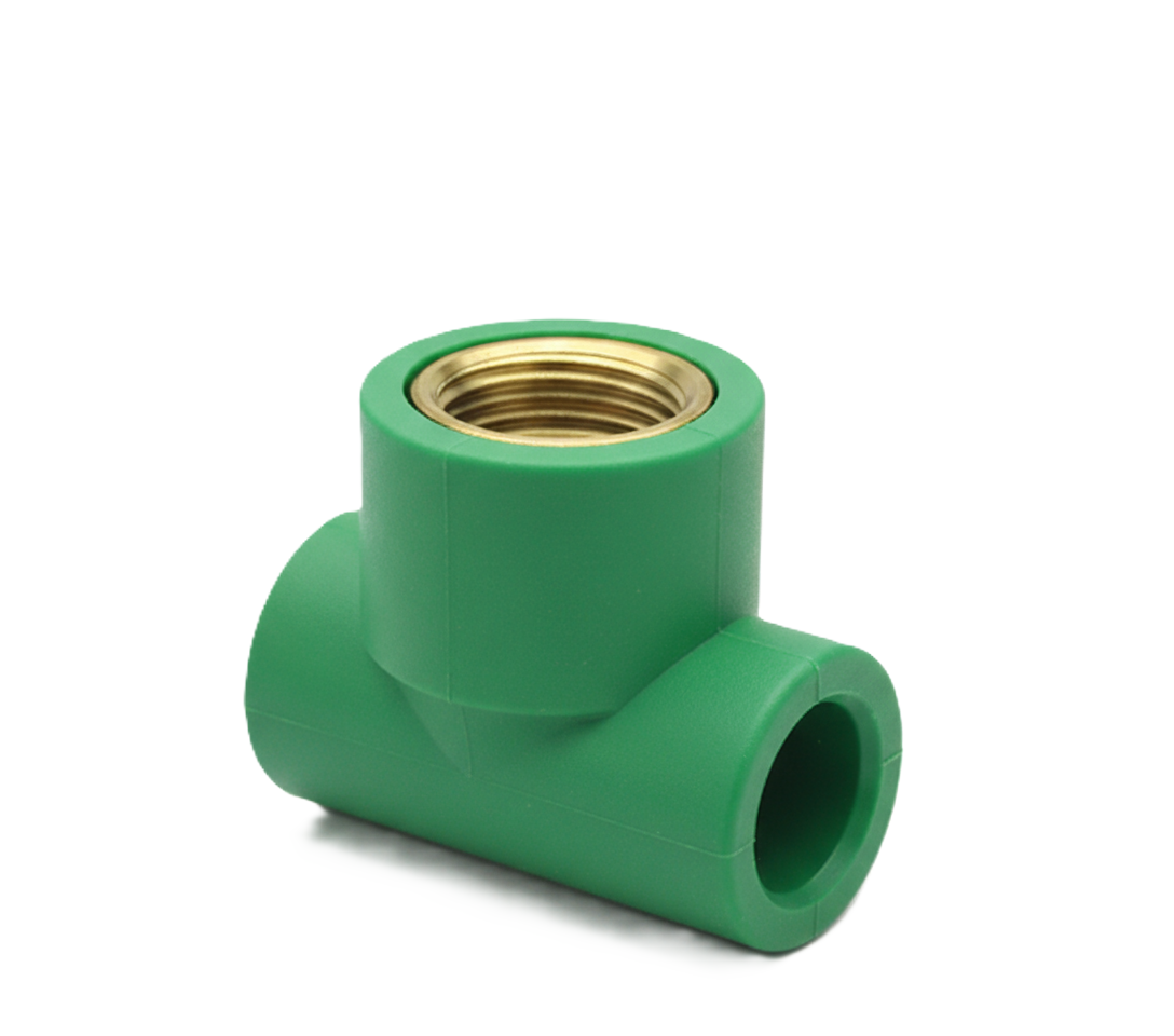 Raccordo a T filettato femmina PP-R verde per impianti idrici BAMPI vista laterale