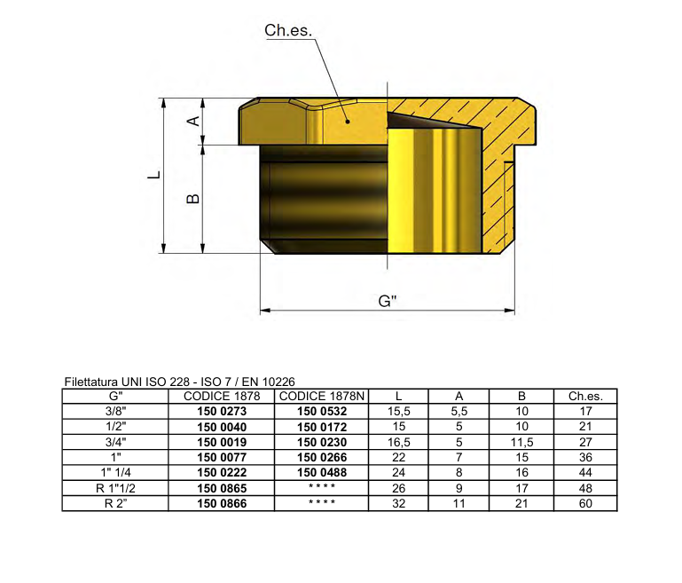 disegno tecnico tappo ottone filettato maschio raccorderia idraulica tiemme
