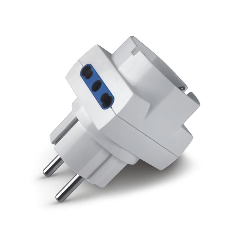 adattatore triplo universale bianco scame con prese schuko e 2p t 16a