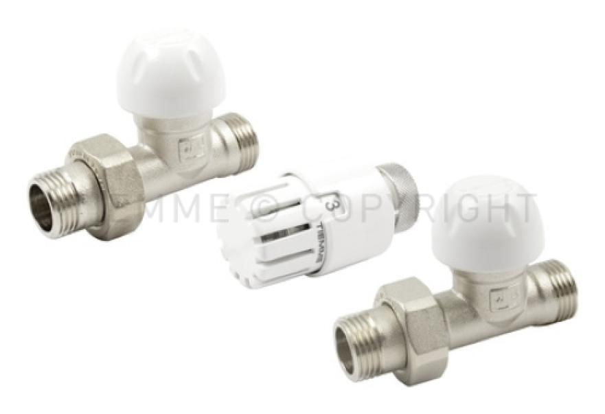 kit valvola termostatizzabile detentore diritto con testina termostatica TIEMME per radiatori