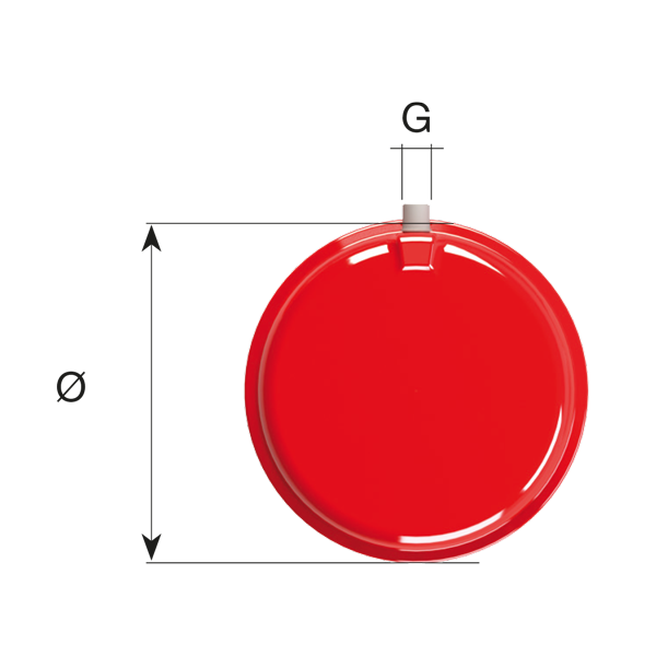 disegno tecnico vaso espansione circolare piatto rosso 6 litri diametro 387 mm cimm spa