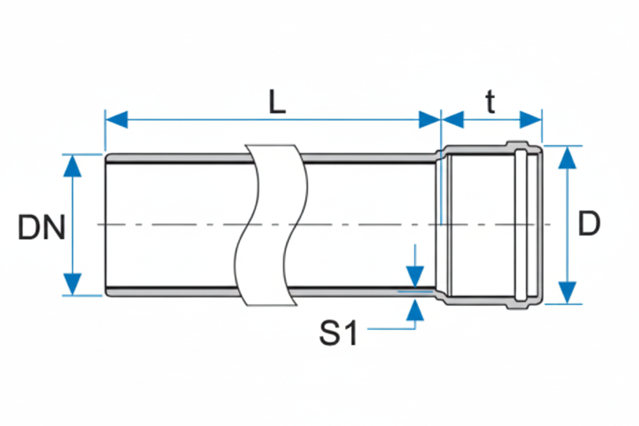 disegno tecnico dimensionale tubo scarico fonoassorbente bampi 110 mm