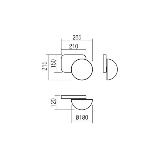 Disegno quotato applique murale oro opaco vetro bianco dimensioni e dettagli tecnici