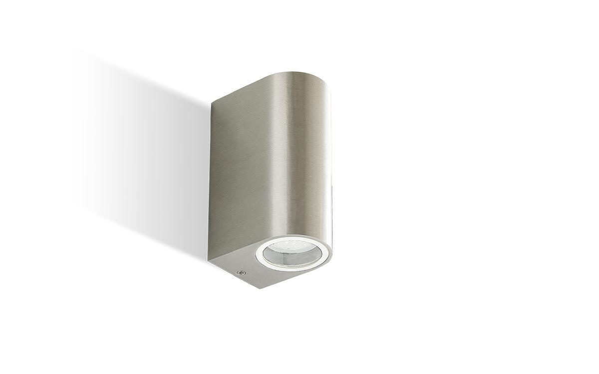 vista frontale applique bi emissione gu10 sovil acciaio illuminazione parete design moderno