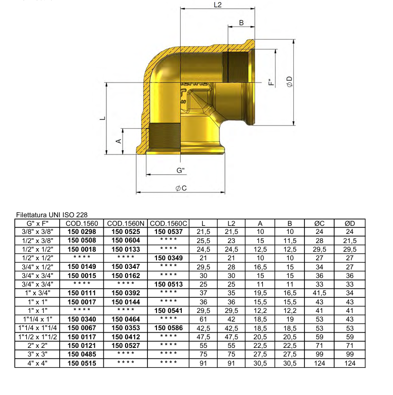 vista laterale raccordo curvo ottone femmina tiemme 3 4 x 3 4 per impianti civili e industriali