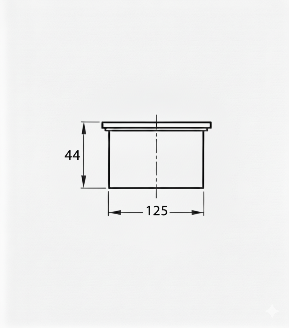 Disegno tecnico tappo sigillante polipropilene DN 125 misure e specifiche