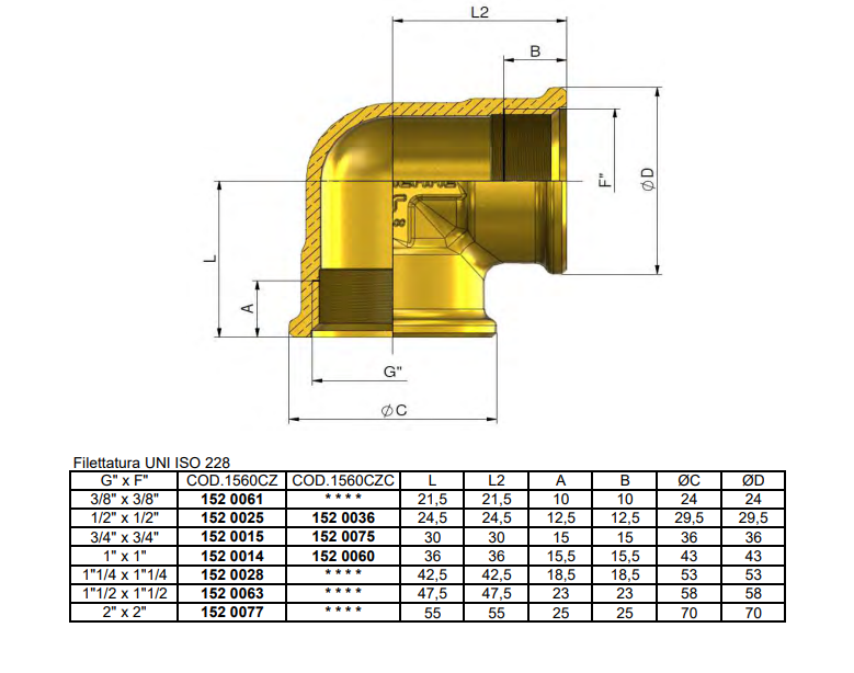 disegno tecnico raccordo curvo cromato tiemme filettatura femmina 1 x 1