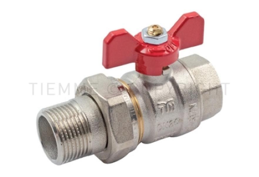 valvola a sfera TIEMME 1 1 4 pollice nichelata con leva rossa per collettori impianti idraulici