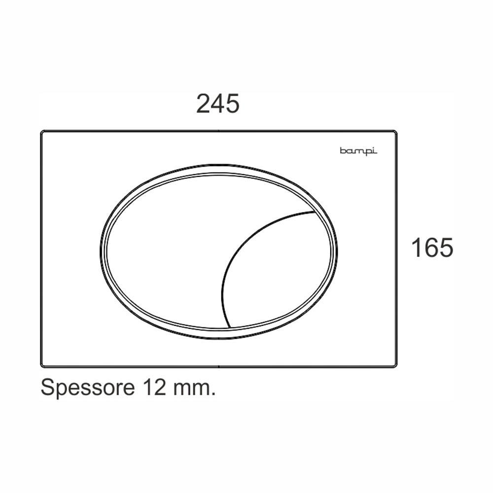 Disegno tecnico placca comando WC BAMPI FLOW con misure 245x165x12 mm