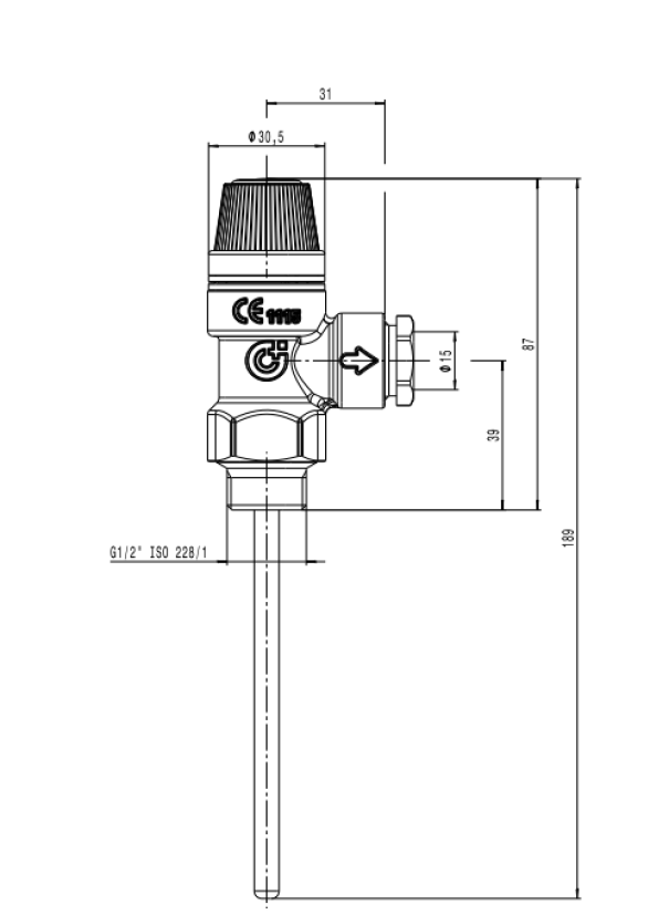 schema dimensionale valvola di sicurezza TP caleffi attacchi 3 4 x 22 mm