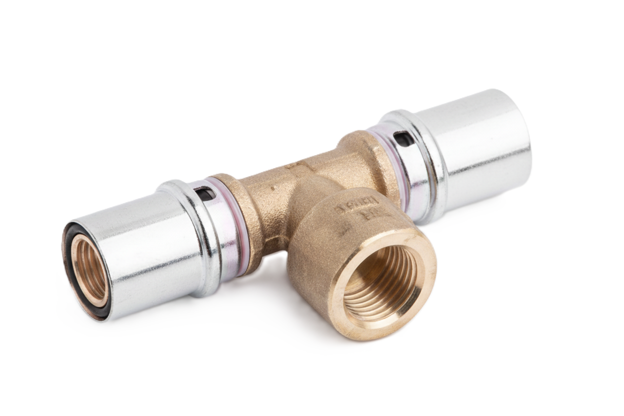 Raccordo a T filettato femmina 32x1x32 per tubazioni PEX ottone BAMPI dettaglio tecnico