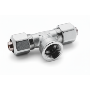 Raccordo a t filettato femmina 16x1/2"x16 in ottone nichelato per tubo multistrato pex-al-pex  bltf1612