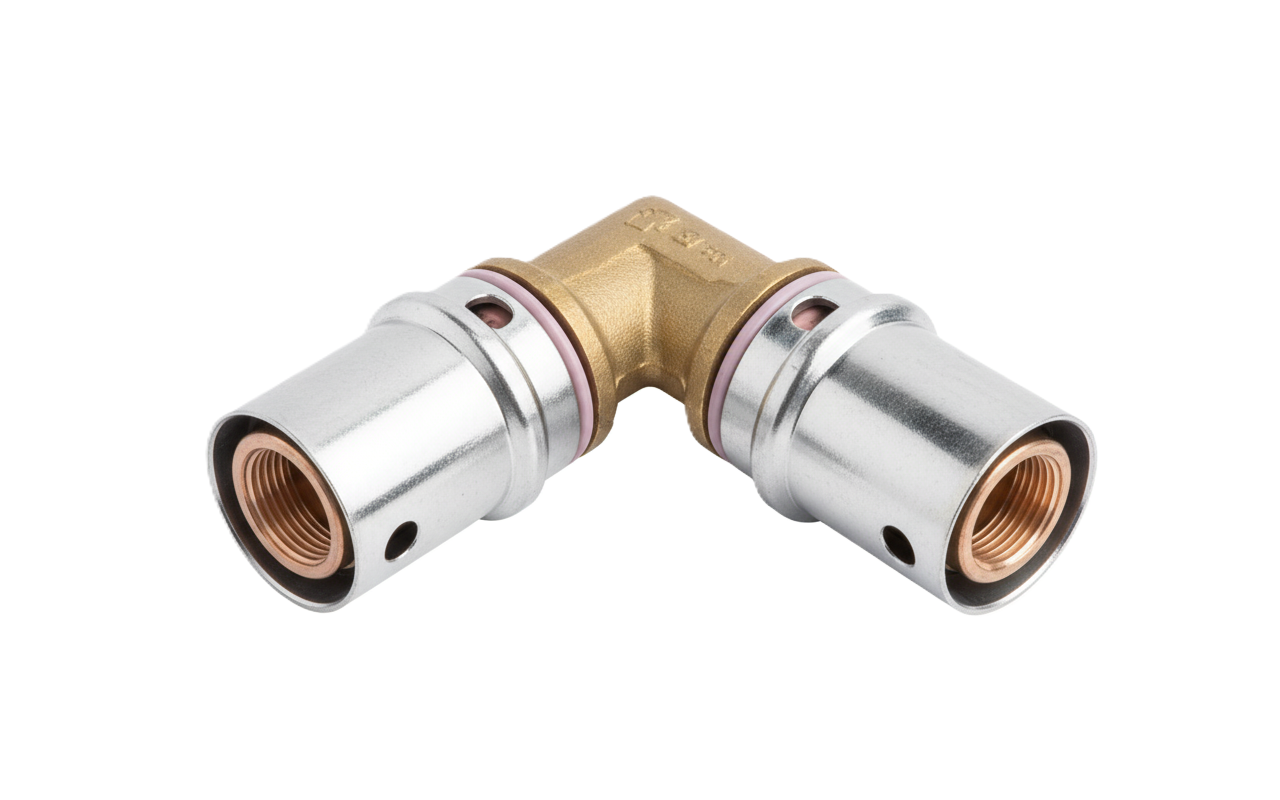 Gomito intermedio idraulico per tubi multistrato 50x50 mm BAMPI SPA struttura in ottone e acciaio profilo TH