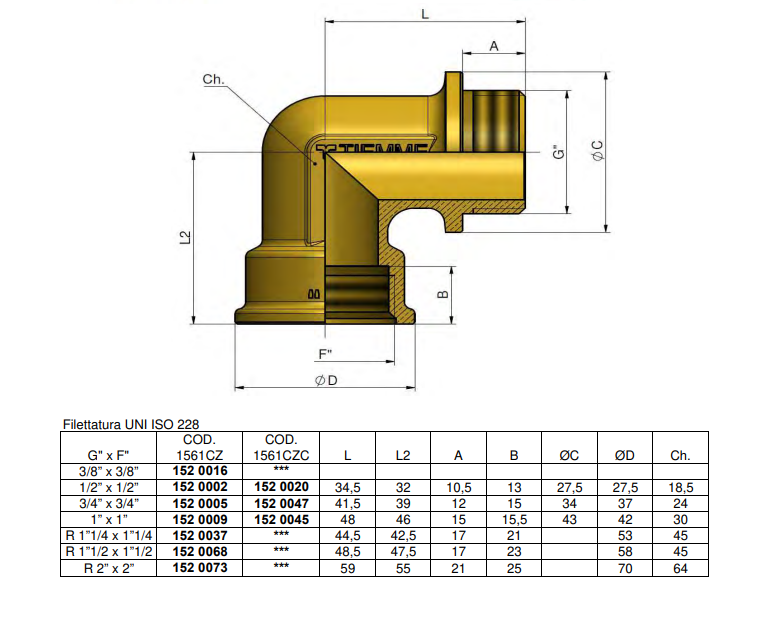 Dettaglio raccordo curvo maschio femmina in ottone anti-dezincificazione