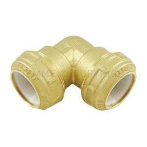 Raccordo curvo doppio a compressione per tubo pe ø63 x ø63 con o ring ottone  3430019
