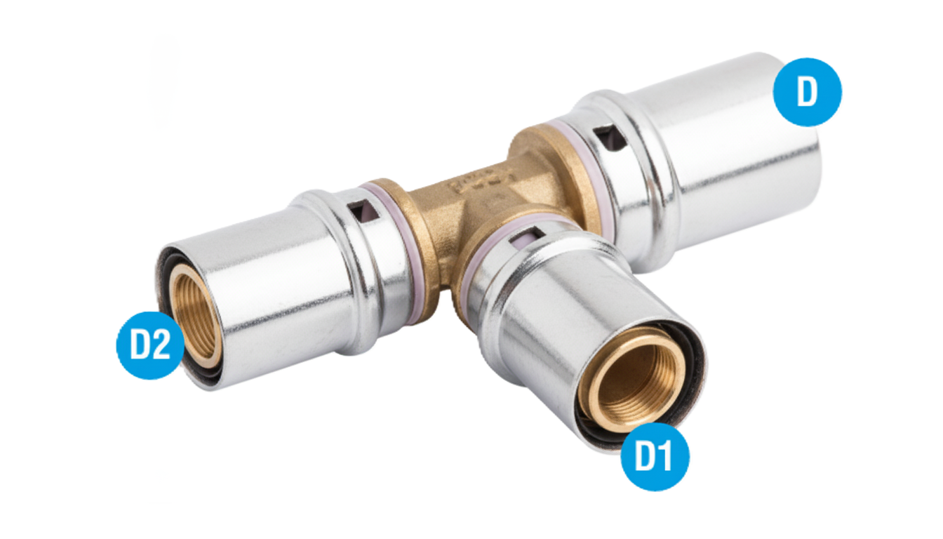 dettaglio tecnico raccordo a t intermedio 20x16x20 per tubazioni multistrato bampi