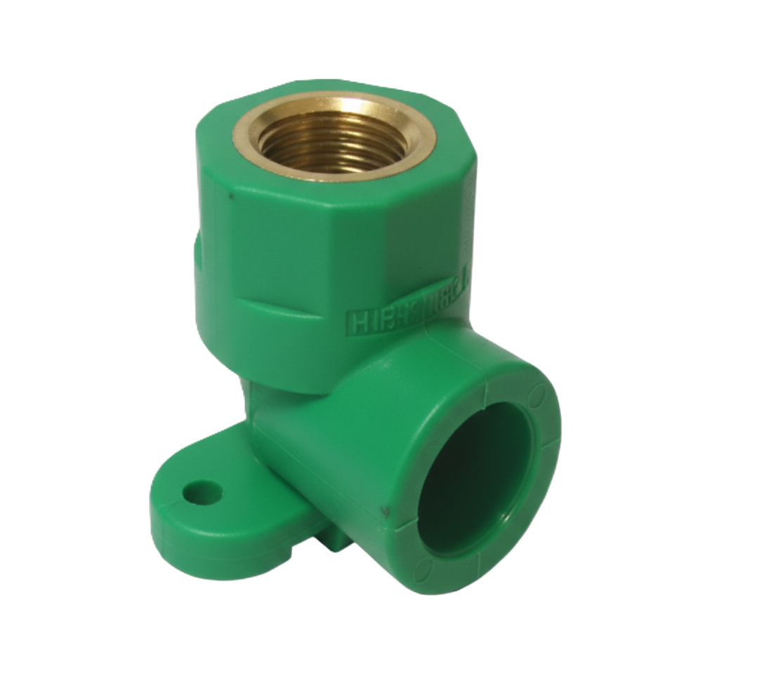 gomito filettato femmina 90 gradi con staffa dn 20 in polipropilene per impianti idrici