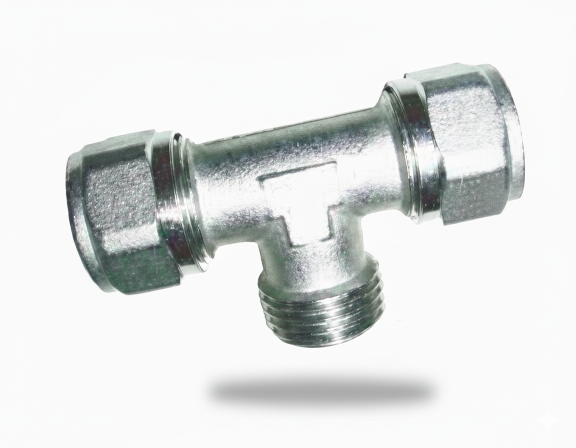 raccordo a t filettato maschio 26x34x26 per impianti idrici bampi in metallo serie bl