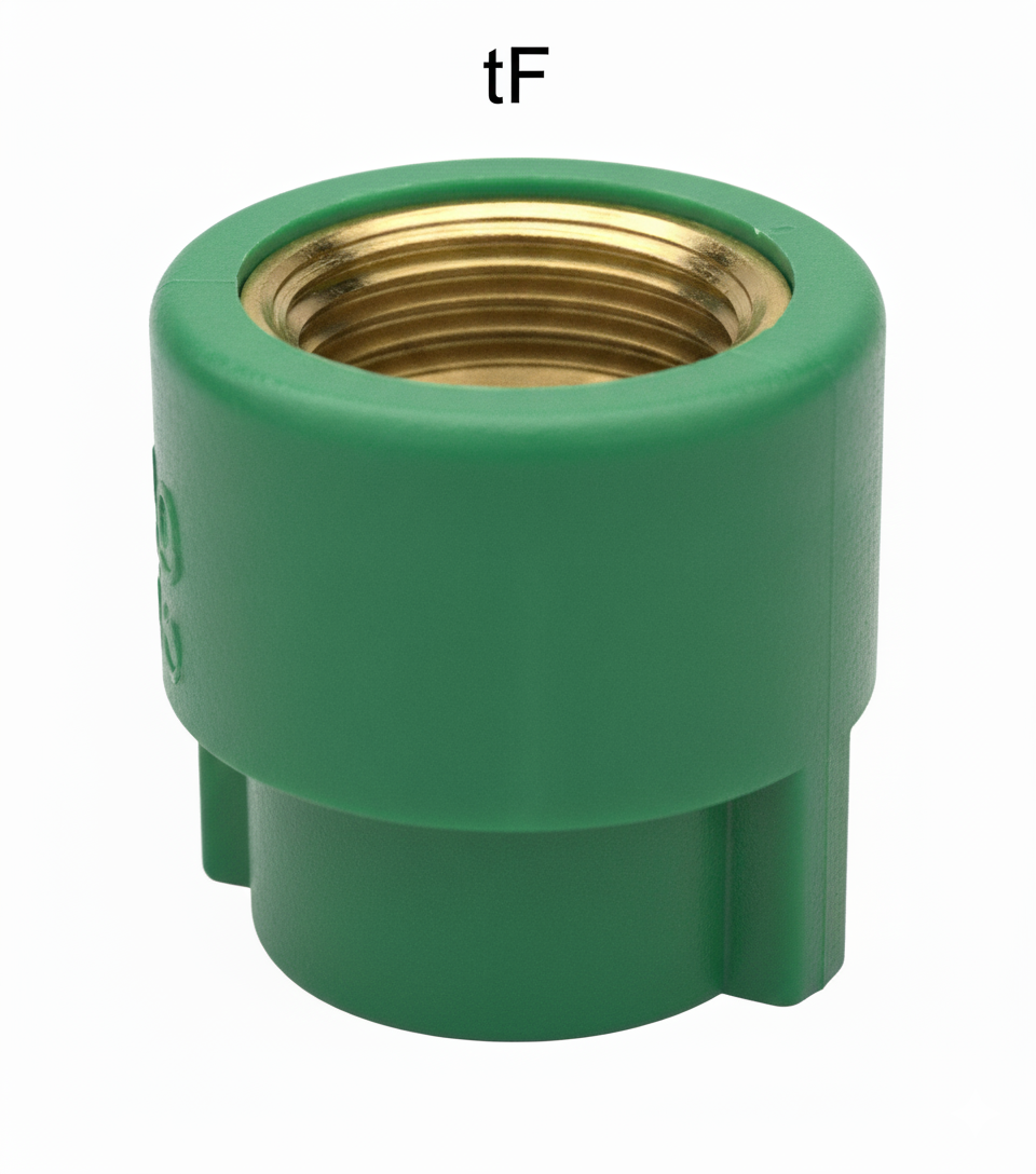 giunto idraulico filettato femmina verde PP R con inserto ottone BAMPI per impianti carico acqua