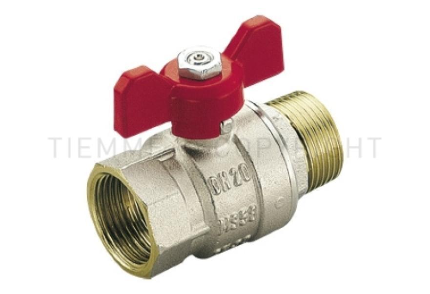 Valvola a sfera nichelata TIEMME 1 pollice con leva farfalla rossa per impianti idraulici