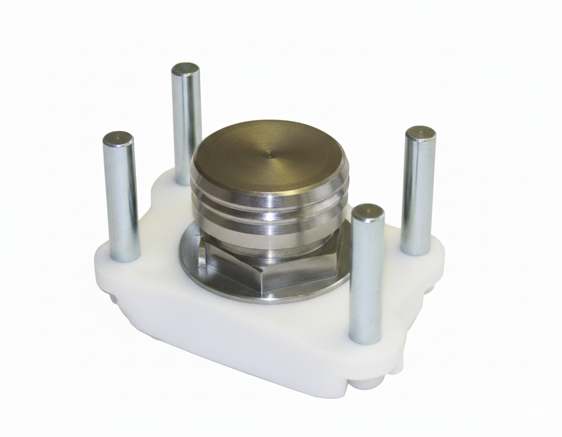 calibro svasatore in metallo per tubi 40 mm con base bianca e perni metallici