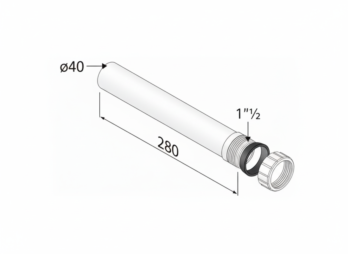 Disegno tecnico tubo prolunga dritta BAMPI con misure e dettagli raccordo u00d840