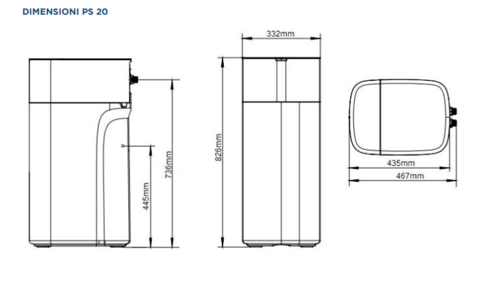 Dimensioni addolcitore cabinato elettronico PURA ITALIA PS20 22 litri