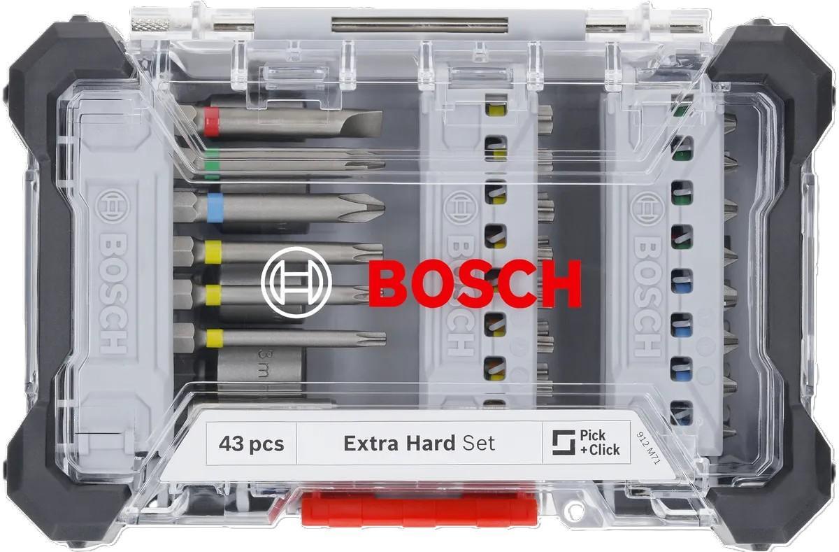 Vista superiore set bit avvitamento extrahard 43 pezzi BOSCH in valigetta trasparente