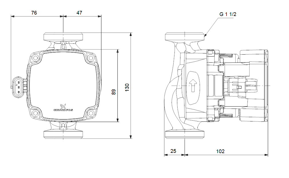 disegno tecnico dimensionale pompa grundfos alpha1 go per installazione idraulica