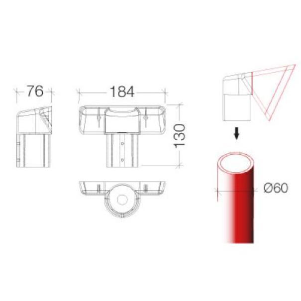 dimensioni e schema tecnico testapalo nero per esterno mareco luce vista tecnica testapalo nero illuminazione esterna misure installazione su palo mareco