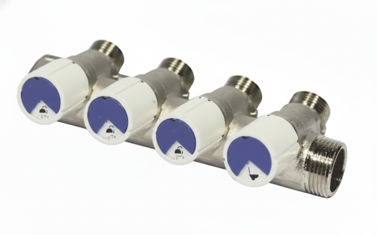 collettore idraulico 4 vie con rubinetti di chiusura bampi per impianti a 1 pollice