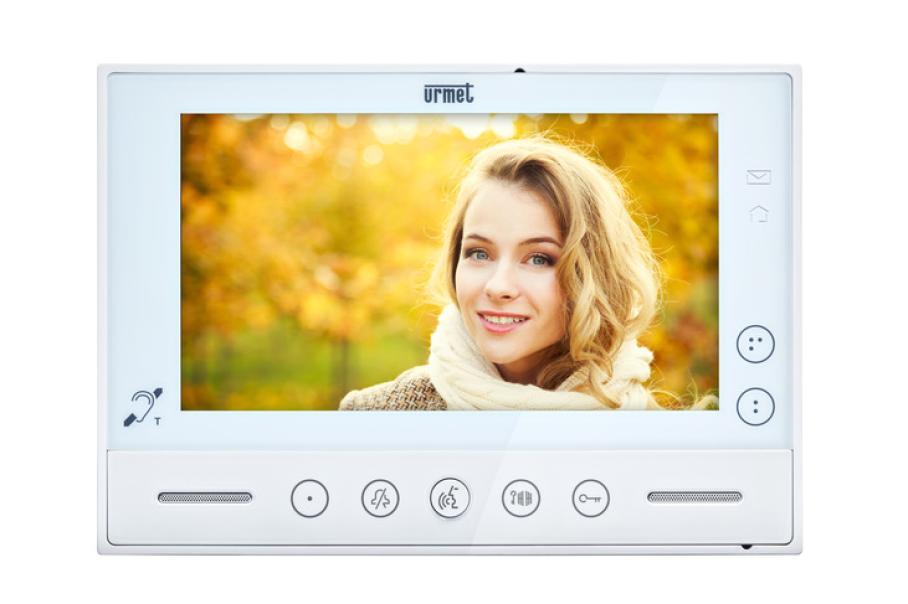 Videocitofono Urmet touch screen 7 pollici bianco monitor digitale per sistema 2Voice con donna sul display