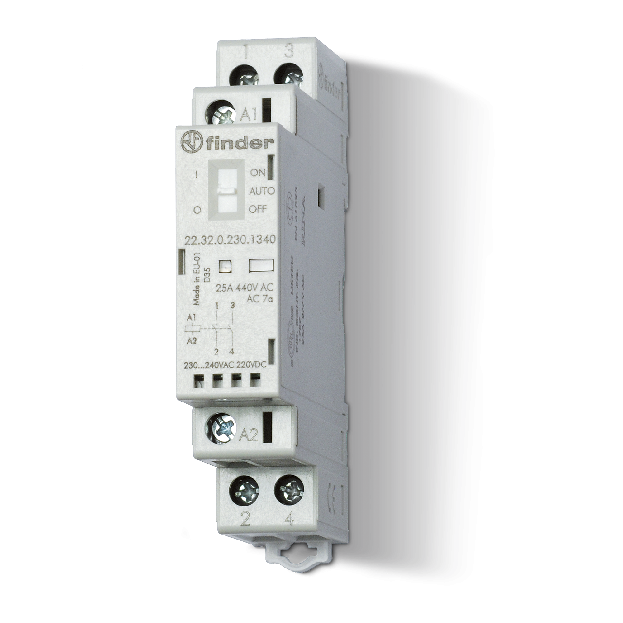 Contattore modulare Finder 25A 2 contatti 17 5mm bobina AC DC per quadri elettrici
