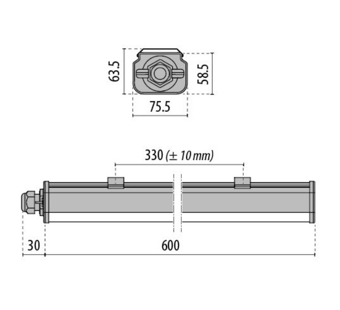 dimensioni tecniche plafoniera led stagna 630mm performance in lighting