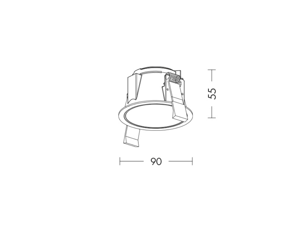 disegno tecnico downlight tondo nero da incasso soffitto dimensioni 90x55 mm foro 82mm