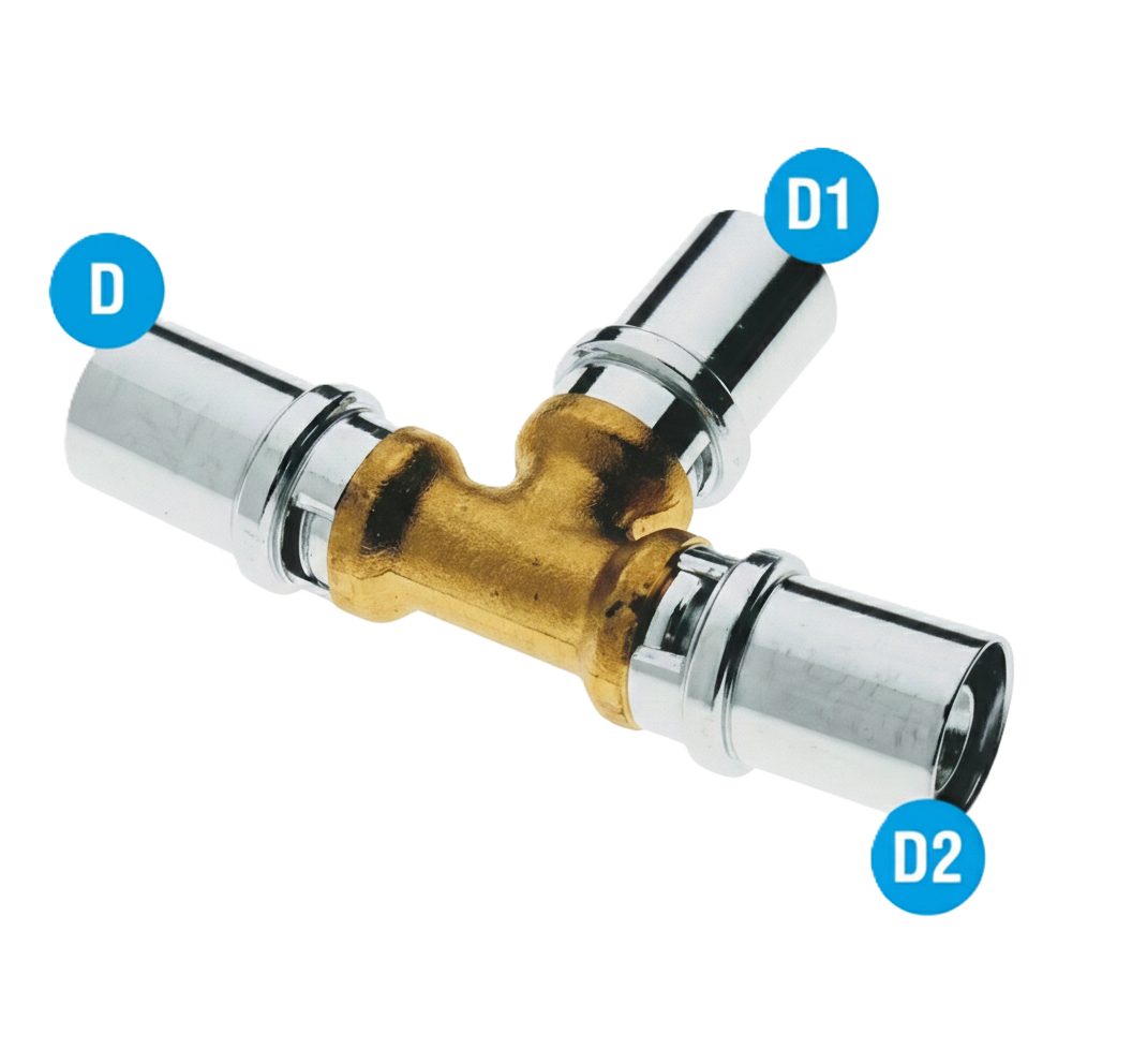 Dettaglio raccordo a T intermedio BAMPI 63x63x63 mm per tubazioni idrauliche
