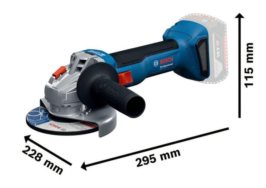 dimensioni smerigliatrice angolare Bosch 18V con mola diametro 125 mm