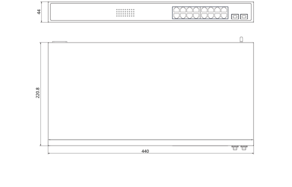 schema dimensioni switch gigabit hikvision 16 porte poe per installazione rack