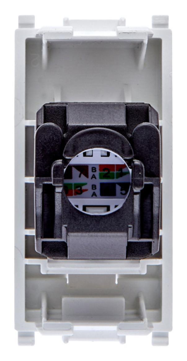 retro presa RJ45 Cat6 UTP bianca con morsetti ad incisione isolamento Vimar